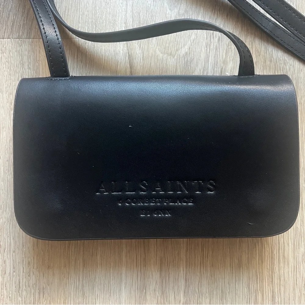All Saints Black Leather Crossbody Bag - Picture 1 of 10